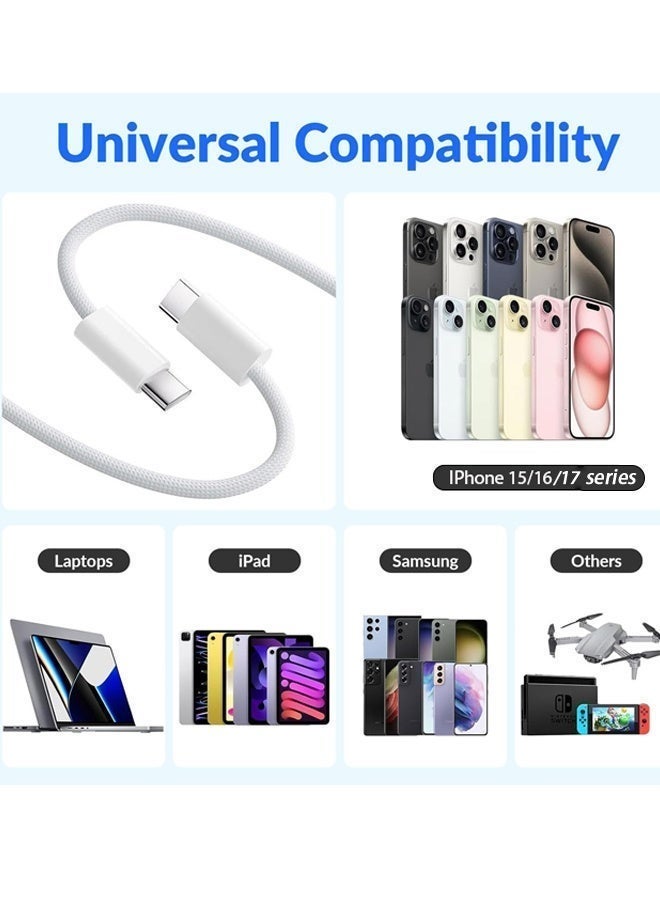 صورة العالمة كابل Type-C إلى Type-C بطول 2 متر، مضفّر، بقدرة شحن سريعة PD 100W، كابل USB-C إلى USB-C متوافق مع iPhone 17 / 16 / 15 Pro Max، و iPad mini 7/6، و MacBook Pro / Air M4 M3 M2 M1، و iPad Pro، و Samsung S25 / S24 / S23 Ultra، وأجهزة اللابتوب من Lenovo و Dell و Xiaomi — اللون الأسود. - Image 4
